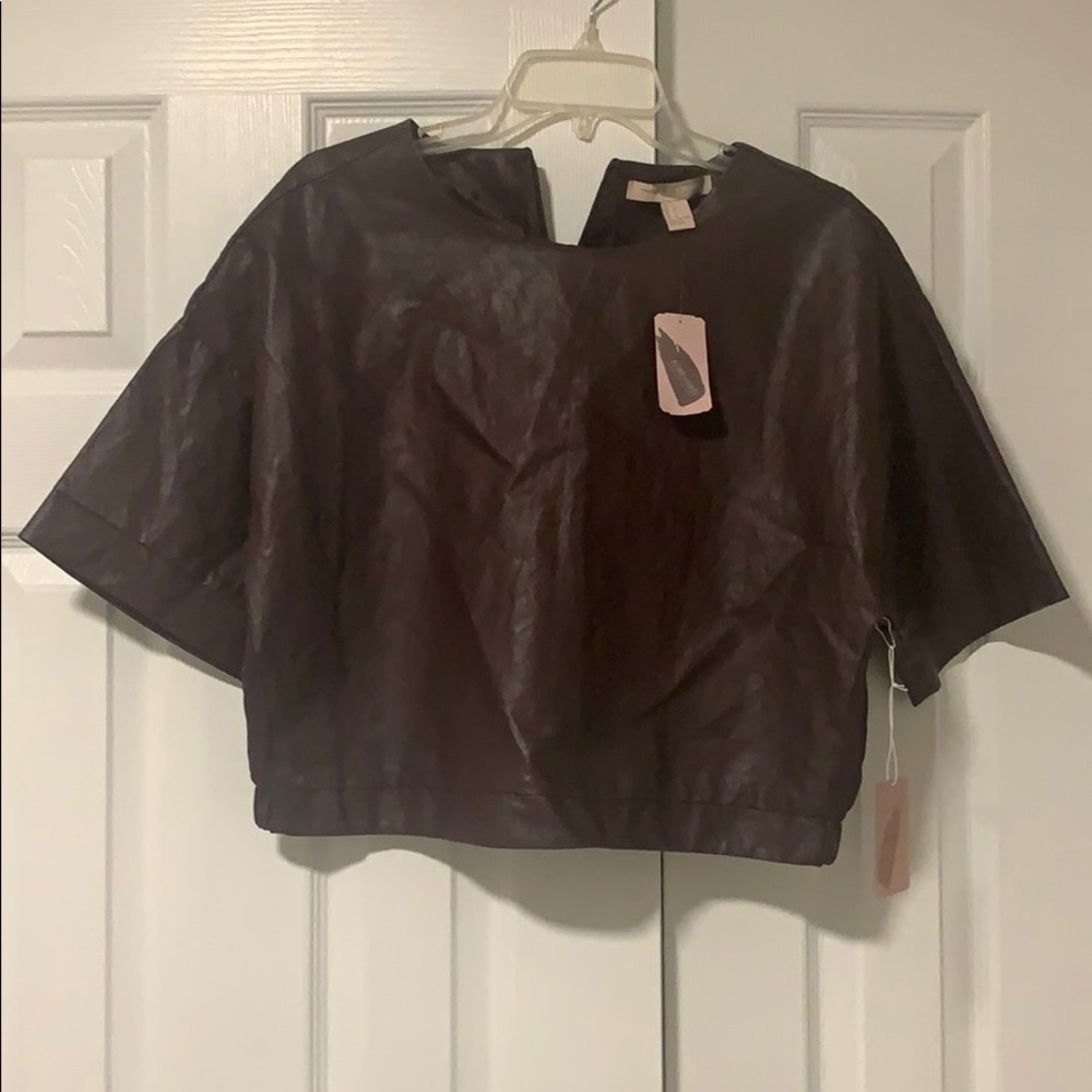 Leather Crop Top-Burgundy; New with Tags